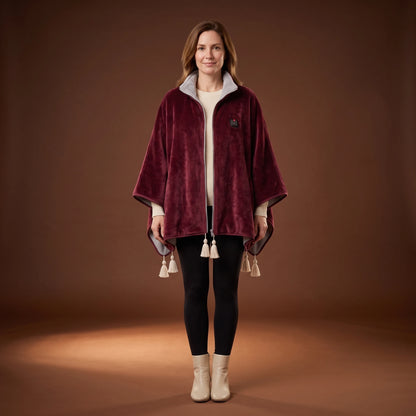 Woman wearing the Burgundy Heat Cape
